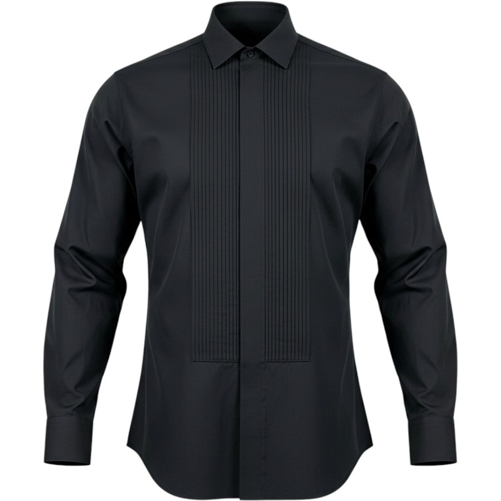 Chaplin Mens Tuxedo Shirt Medium Black Pleated Bib Wing Tip Collar Vintage 30-31